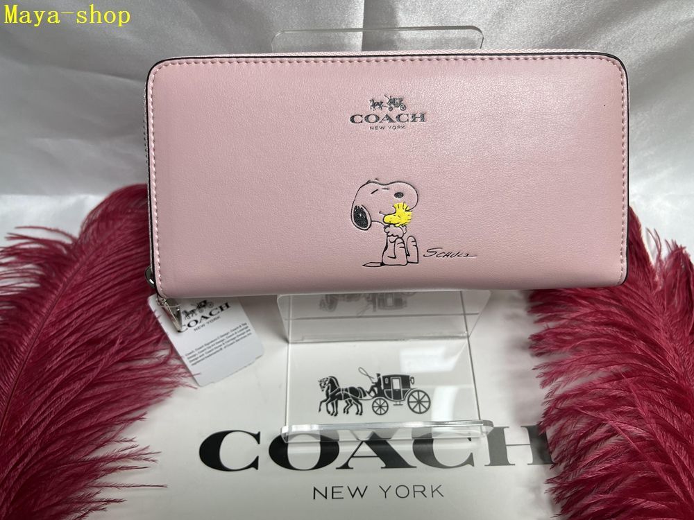 コーチ COACH 長財布 財布  スヌーピー アコーディオン ジップ ウォレット ピーナッツ コラボ レザー ピンク プレゼント 財布 レディース 新品未使用 ブランド  C168 F53773 12