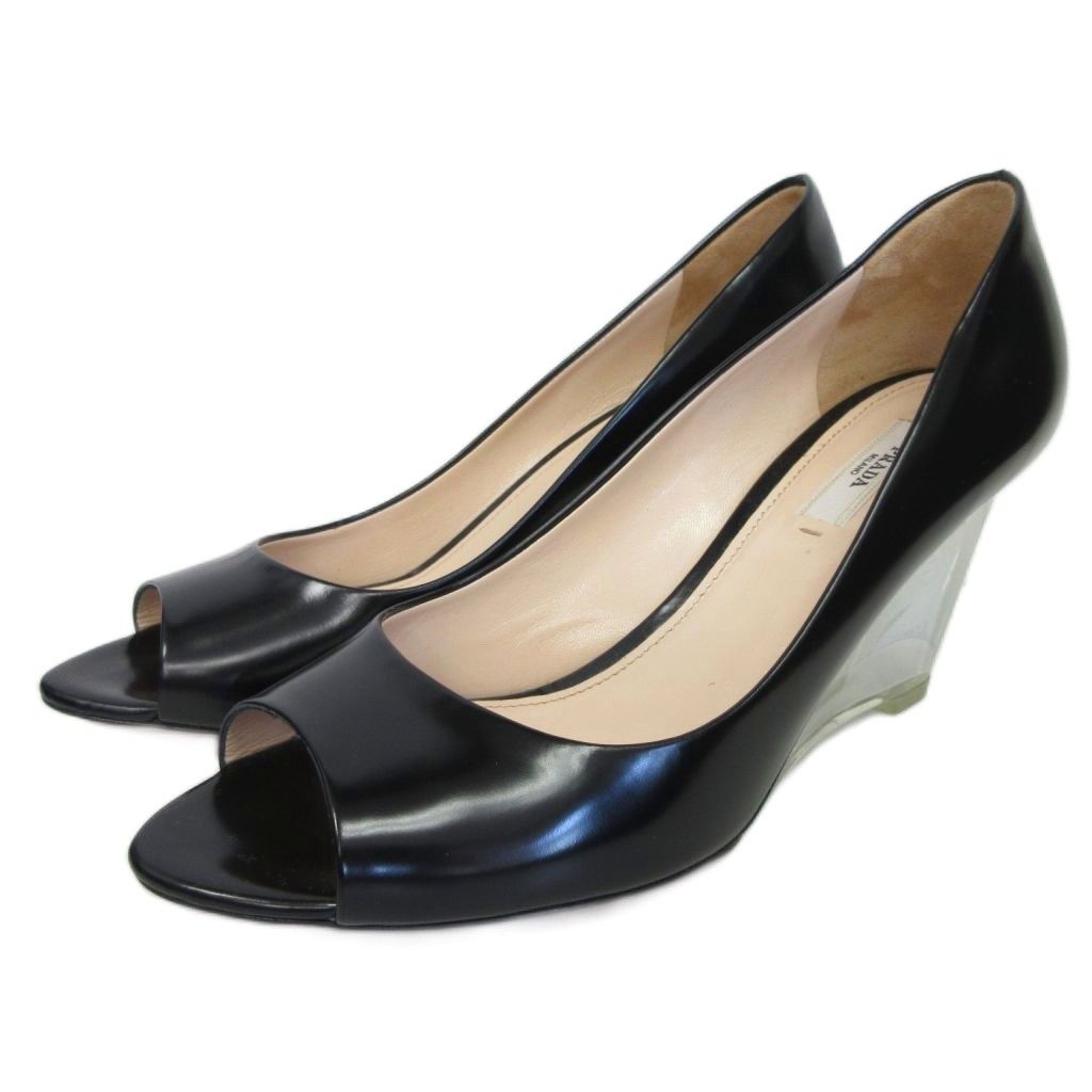 プラダ PRADA 極美品 クリアヒール パンプス オープントゥ