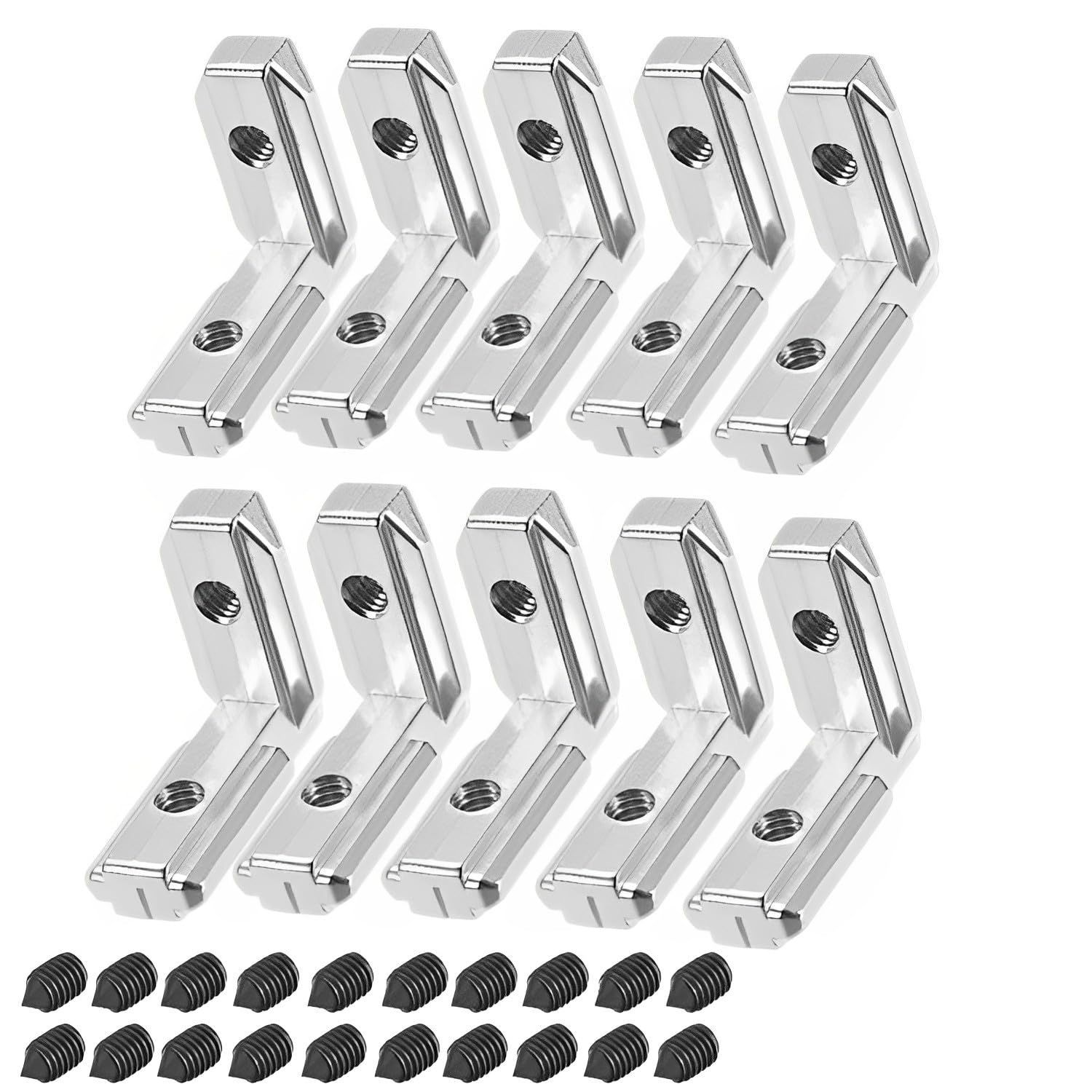 10個入 Tスロット内溝用 L字型スライダー 炭素鋼製 T溝内溝角ブラケット L型ハードブラケット アングルブラケット ?型 直角 20枚ネジ付き 2020シリーズアルミ構造材