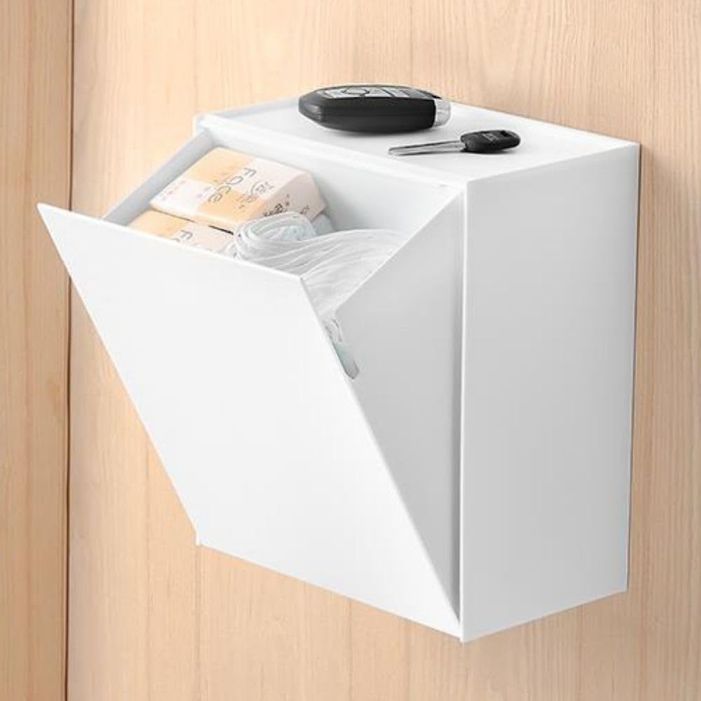 【在庫処分】[HILLVILLAGE] ウォールボックス 浮かせる収納 ゴミ箱 フィルムフック キッチン トイレ 簡単着脱 (ホワイト)