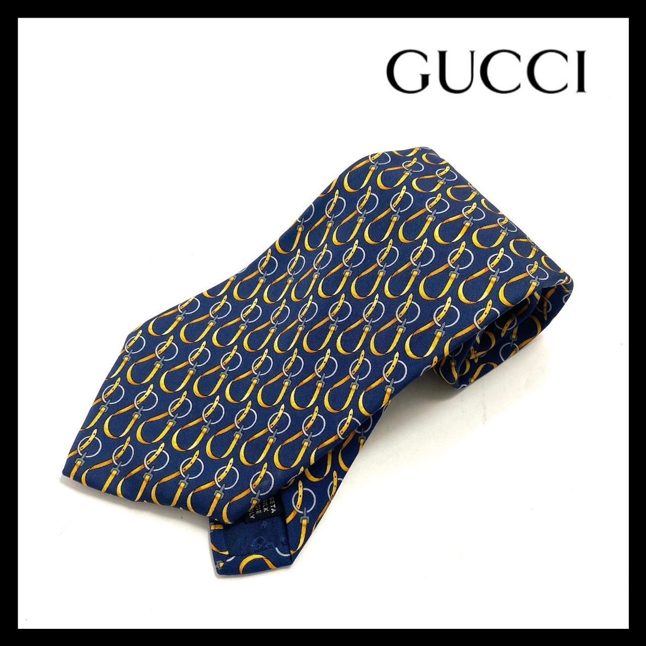 優待特典一覧 GUCCI】ネクタイ SILK/シルク 100% ネイビー イエロー/黄色 小物