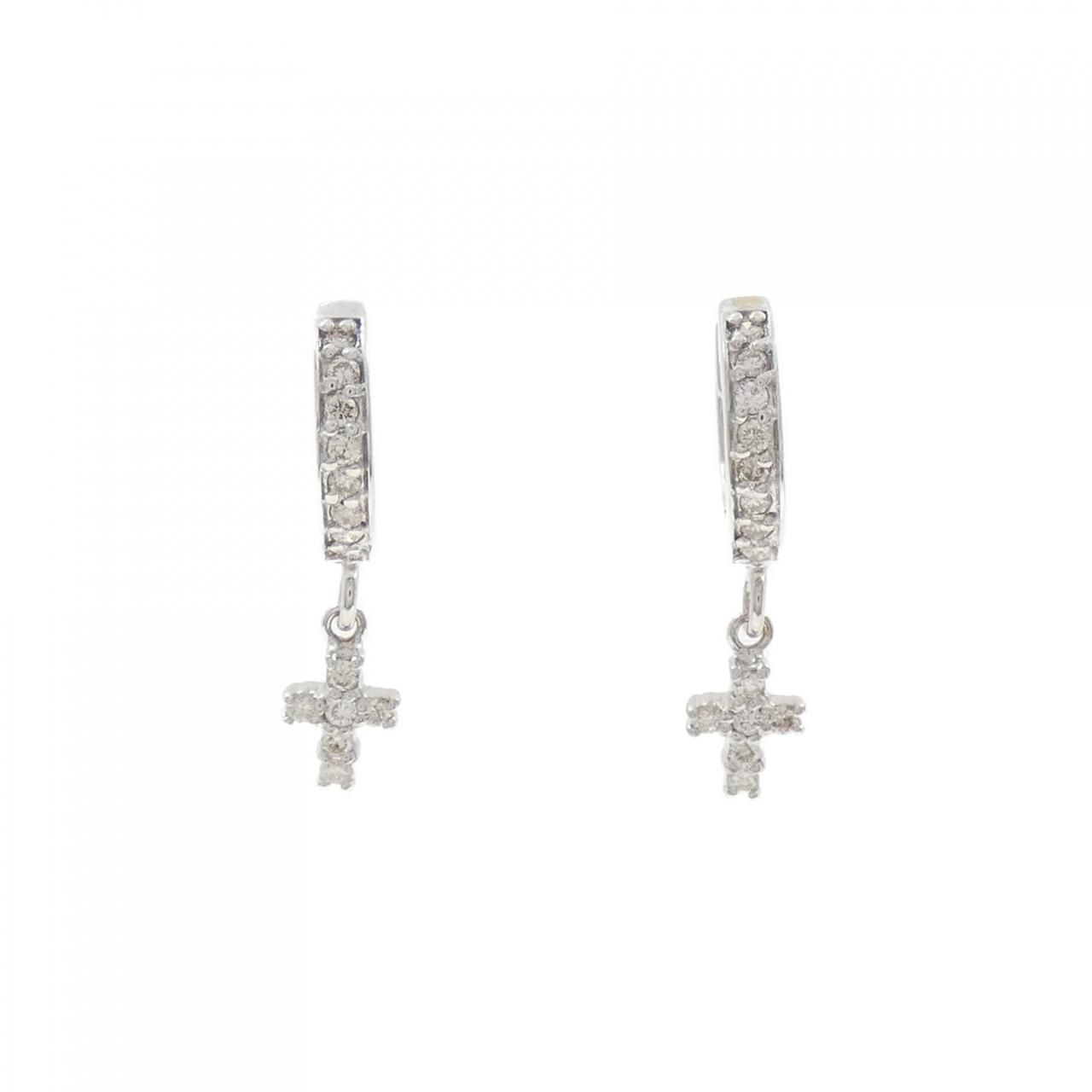 K18WG クロス ダイヤモンド ピアス 0.26CT