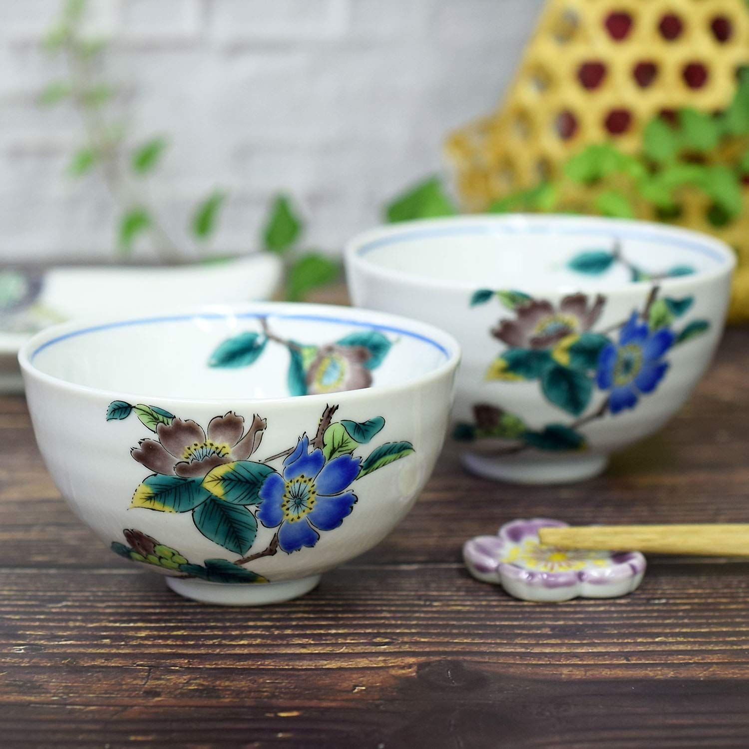 九谷焼 ペア ご飯茶碗 食器 山茶花 陶器 おしゃれ お茶碗 ブランド 夫婦茶碗 和食器