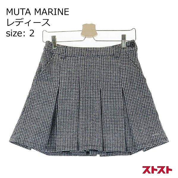 MUTA MARINE ムータマリン インナー付 プリーツスカート 千鳥柄 ブラック系 2 [240101144553]#