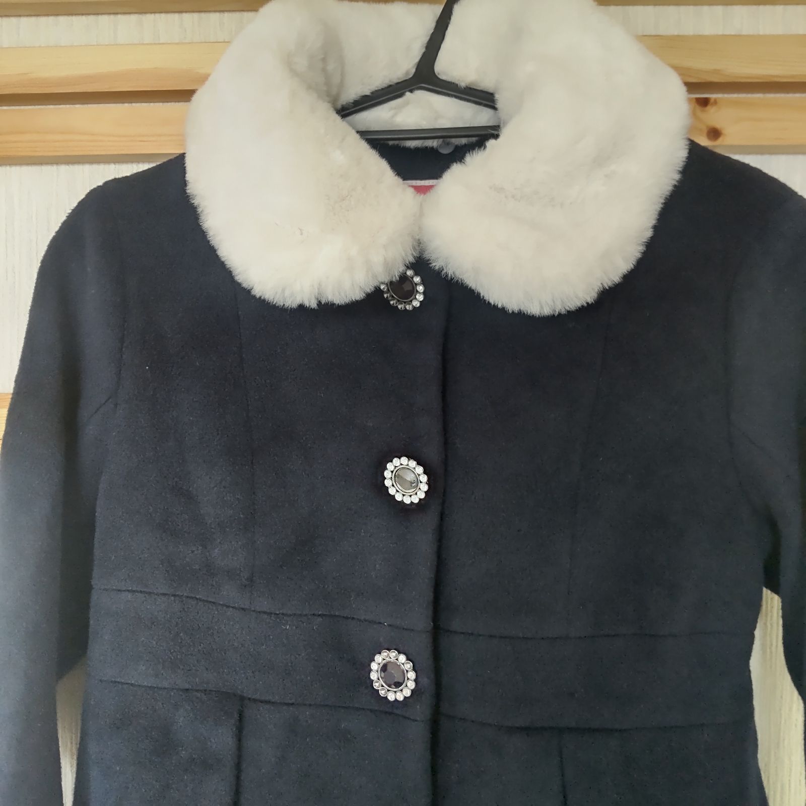  kate spade ケイト スペード ファー付きコート サイズ140 ブラック 子供 ウールコート コート