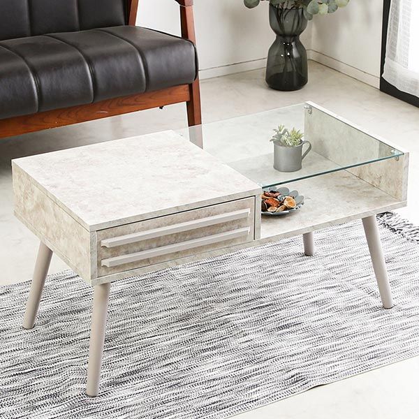 LOWYA ロウヤ 収納引き出し付きローテーブル 木目×ガラス 幅120cm LOWYA ロウヤ 収納引き出し付きローテーブル 木目×ガラス 幅120cm ロー