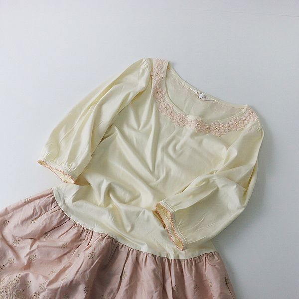 さえら ANLICO アンリコ コットン フラワーレース 切替 刺繍ワンピース