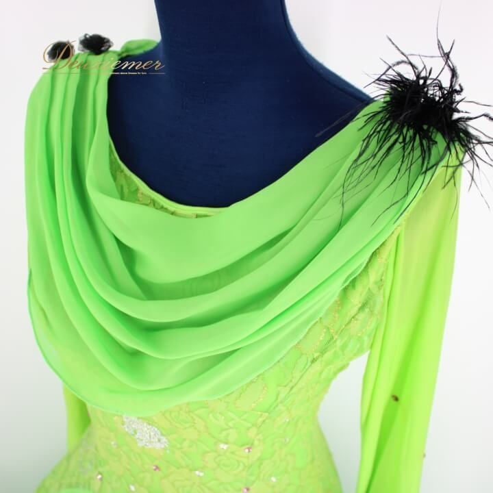 社交ダンス 衣装 ドレス ワンピース レッスンウェア レディース オールシーズン prima boutique プリマブティック 黄緑 ライトグリーン系 フロート 花柄 レース ラインストーン フェミニン スポーツダンス おしゃれ