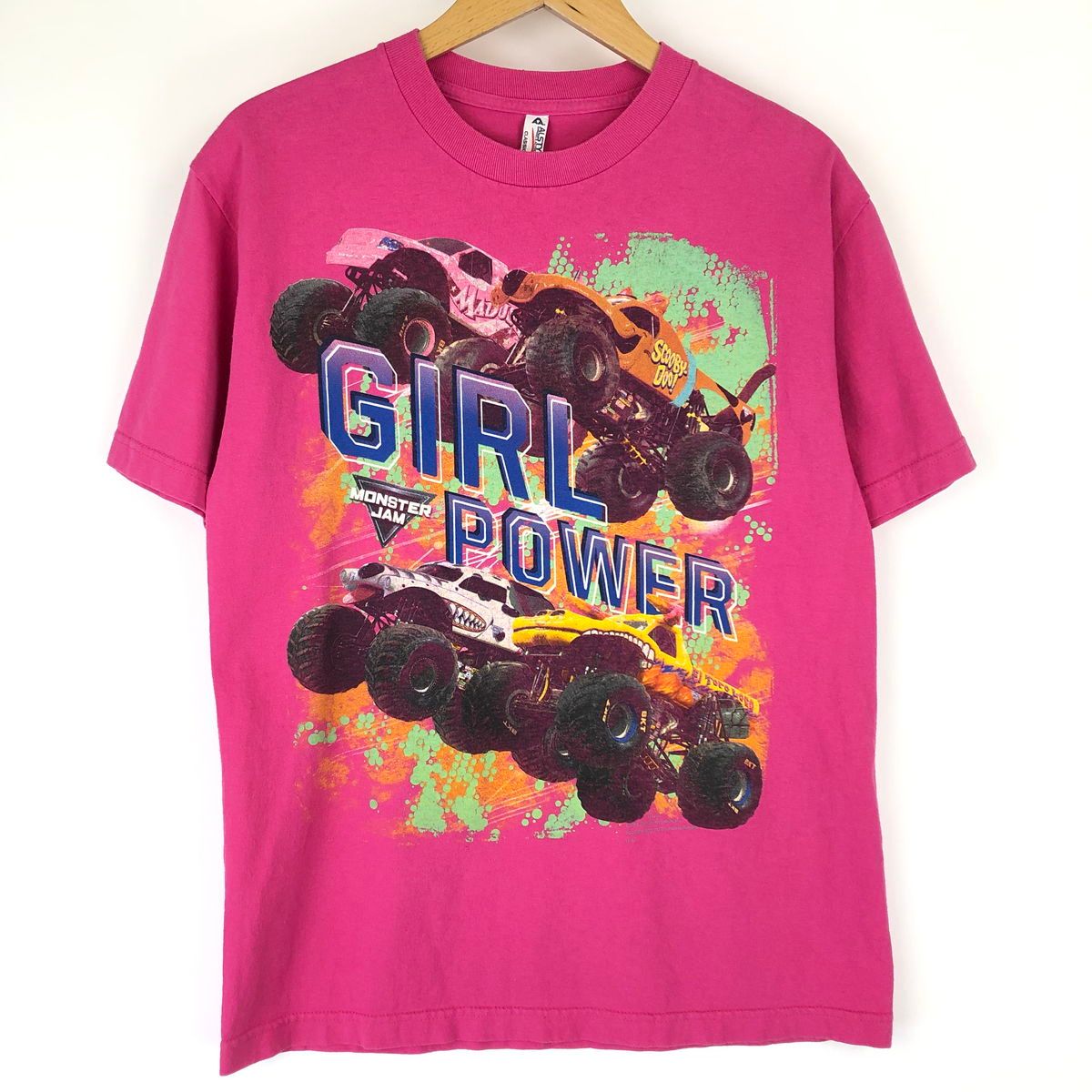 【古着】 プリントTシャツ MONSTER JAM 車 トラック ピンク系 メンズM 【中古】 n016565