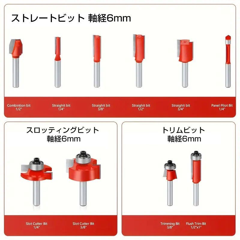 24本セット】 ルータービットセット シャンク径6mm アルミケース 24本セット】 ルータービットセット シャンク径6mm アルミケース