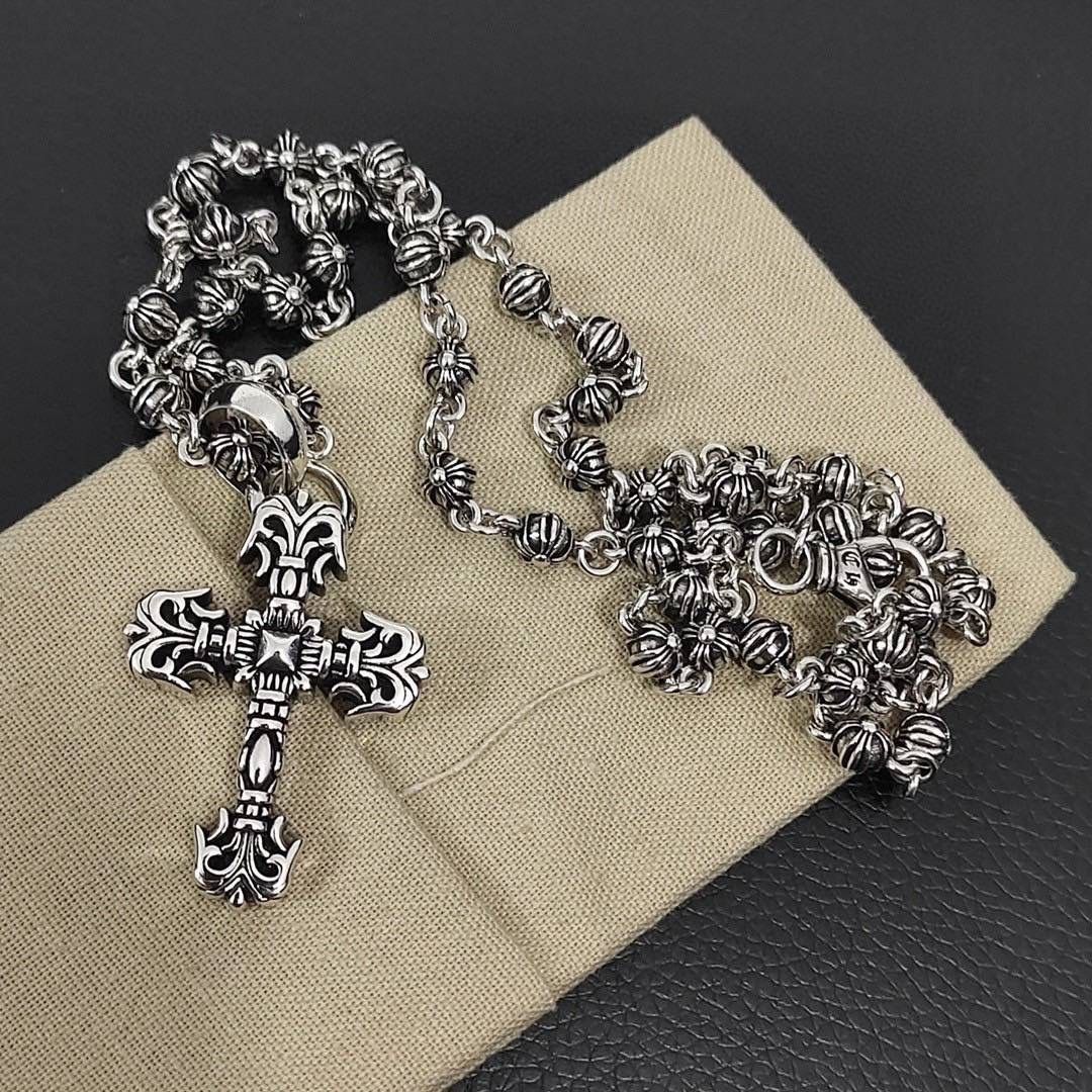 新作☆CHROME HEARTS クロムハーツ FILIG/CROSS-SM W/BALE/フィリグリークロスS Wベイル ネックレス セット SV.925