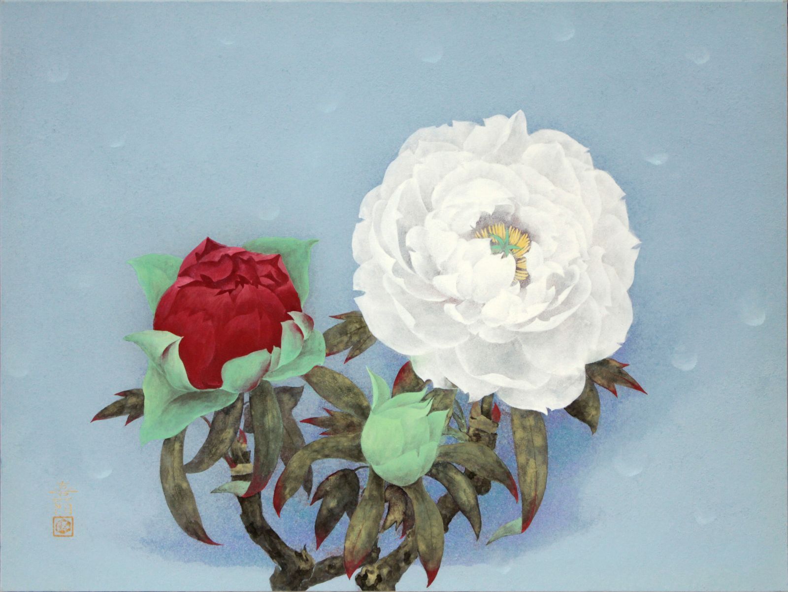 鹿見喜陌 「紅白華」 日本画 絵画 鹿見喜陌 「紅白華」 日本画 絵画 - メルカリ
