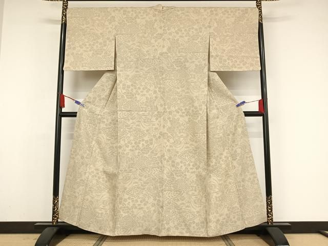 平和屋着物○結城紬 100亀甲 流水花文 さが美扱い 正絹 逸品