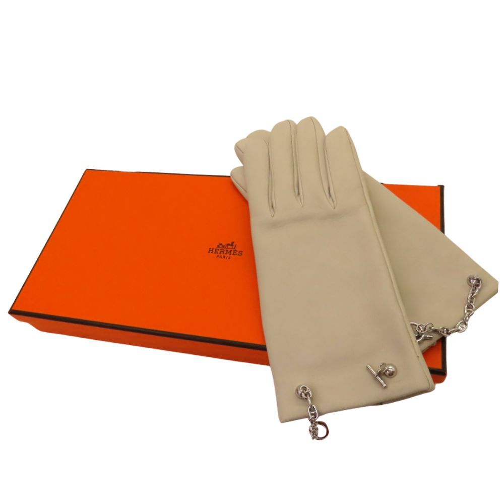 ≪ ≫ HERMES エルメス グローブ ボニー シェーヌダンクル 手袋 グリペール SV金具 アニョーグラッセ シルク サイズ7 A2404598 無料ギフトラッピング承ります