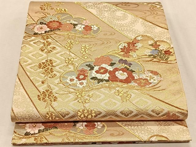 平和屋着物◎六通柄袋帯 唐織 笠松花文 金銀糸 正絹 逸品 CAAX3366qv