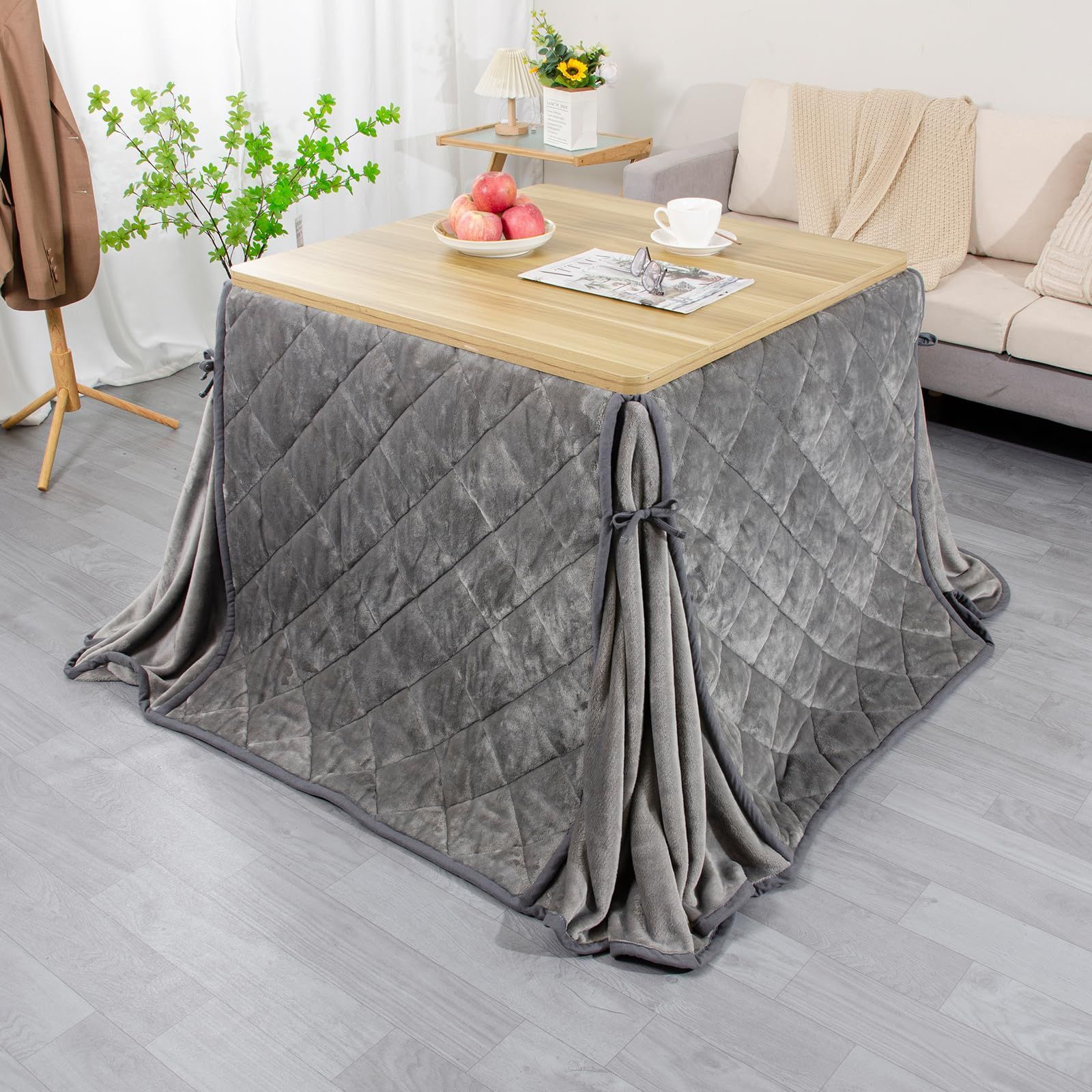 ハイタイプ こたつ布団 単品 ダイニングこたつ布団 テーブル用 ダイニングコタツ布団 省スペース 長方形 掛け布団 JEMA こたつ掛け布団 吸湿発熱 洗える ふわふわ感触 無地 フランネル素材 グレー 約240x265cm
