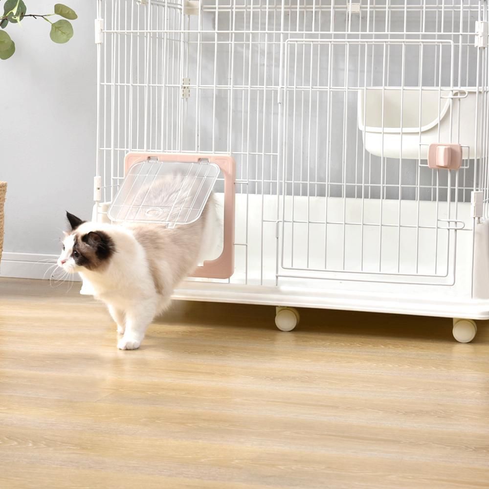 キャットケージ キャスター付き ケージ ゲージ 2段 ホワイト×ピンク