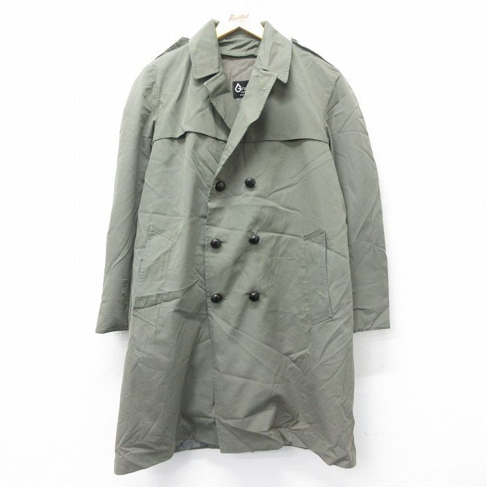 L/古着 長袖 ビンテージ トレンチ コート メンズ 70s ロング丈 緑系 