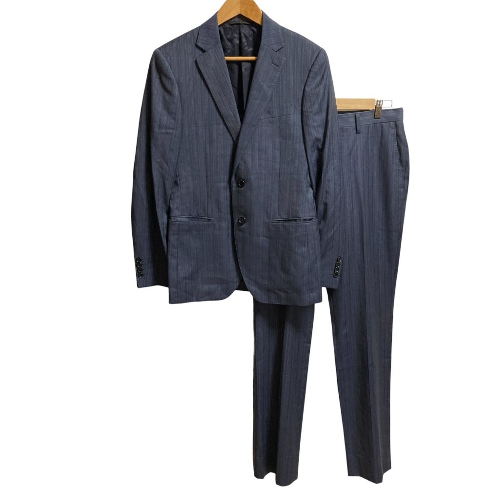 D URBAN ダーバン ストライプ テーラードジャケット スラックスパンツ セットアップ スーツ サイズ92Y5 ブルー系 メンズ 古着