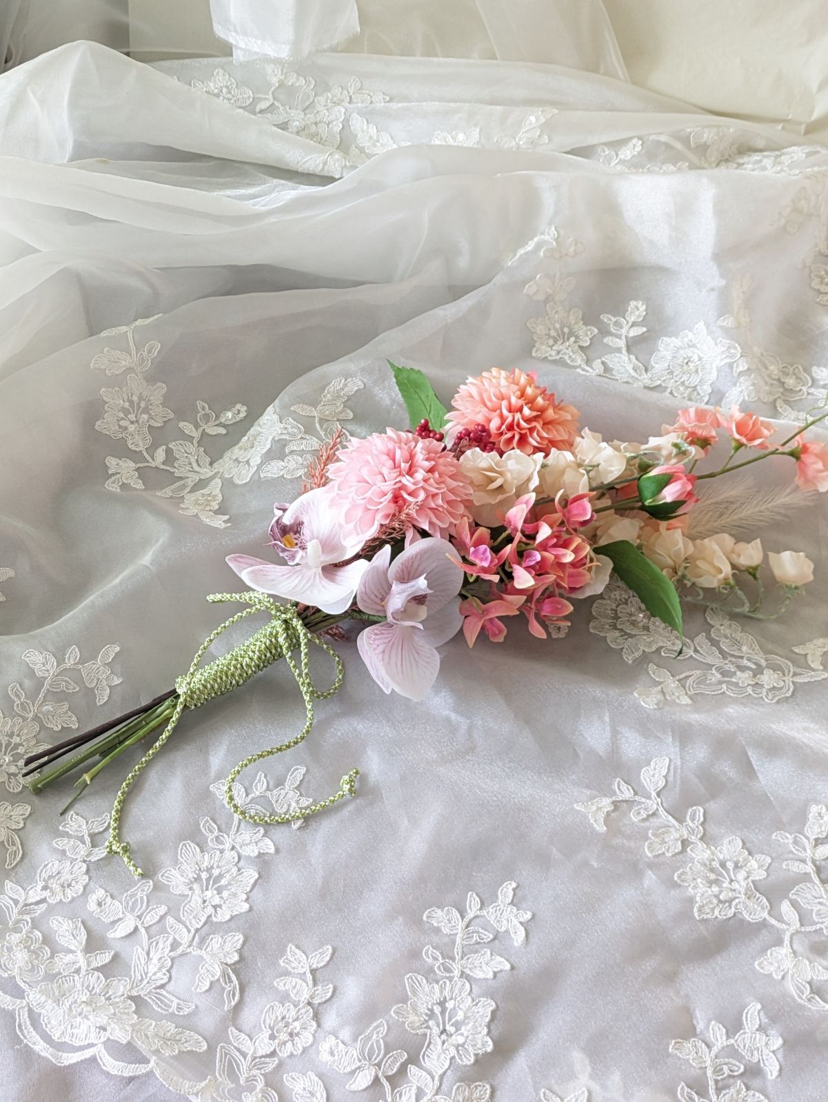 ヘッドピース付き和装用ブーケ ブライダルブーケ アーティフィシャル