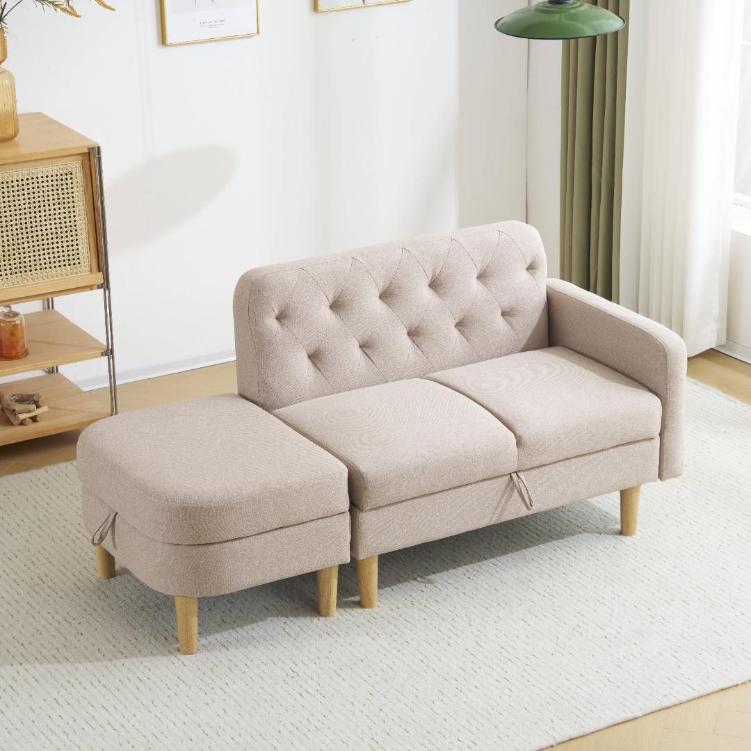 ソファ 2人掛け 3人掛け カウチソファ 収納付き オットマン ローソファ