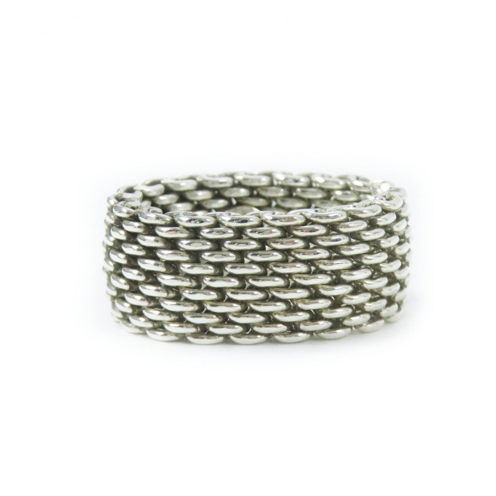 ◎TIFFANY-Co. ティファニー サマセット メッシュ リング 指輪 AG925 シルバー 約9号相当 箱 保存袋付き 重量8.03g レディース