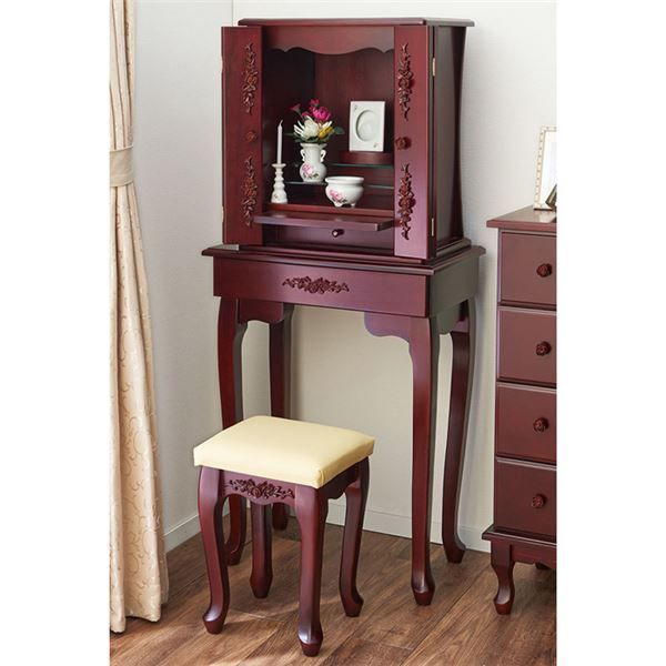 ピュアローズアンティーク調 上置き 仏壇 〔約幅48×奥行32×高さ55cm〕 引き出し付き ガラス 木製 〔仏間 お仏壇〕 モダン仏壇 本体のみ ピアフ 〔高さ146.5 幅53 奥行45.5cm〕 国産 日本