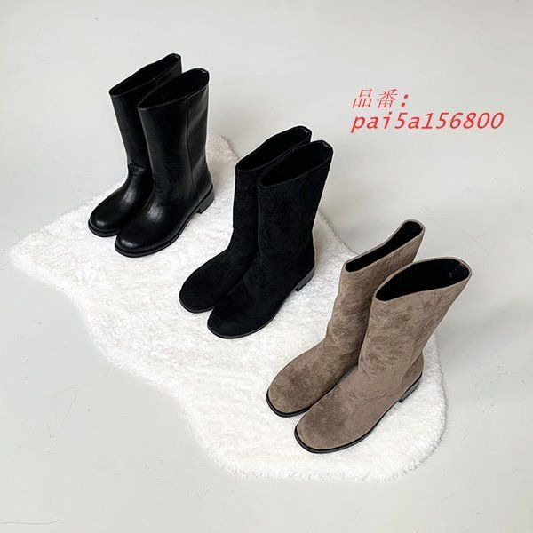 ミドル丈ブーツ ブーツ スエードタッチ レザータッチ ブラック ベージュスエード ラウンドトゥ 履きやすい ローヒール 楽ちん デイ pai5a156800
