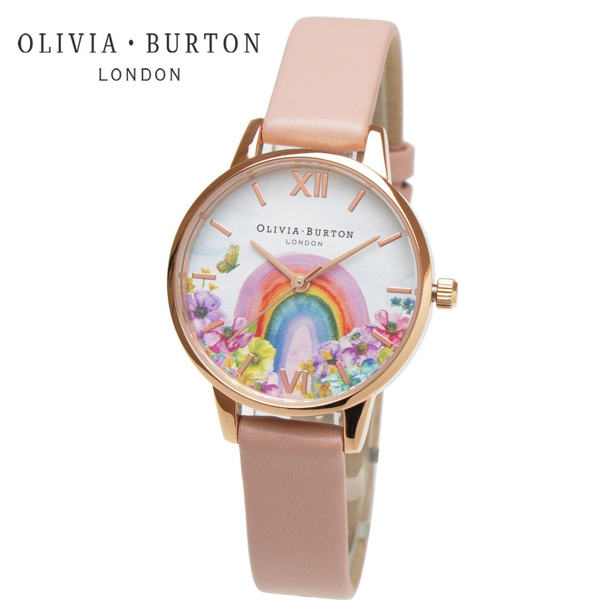 オリビアバートン 時計 OLIVIA BURTON 腕時計 Rainbow of Hope 希望の虹 レインボーオブホープ フラワー 花柄 レディース 女性 時計 OB16RB29 ピンクゴールド 革ベルト midi 30mm ミディ 小さめ レザーベルト