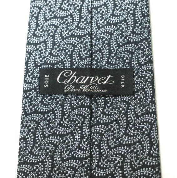 CHARVET シャルベ フランス製 ペイズリー刺繍シルクネクタイ