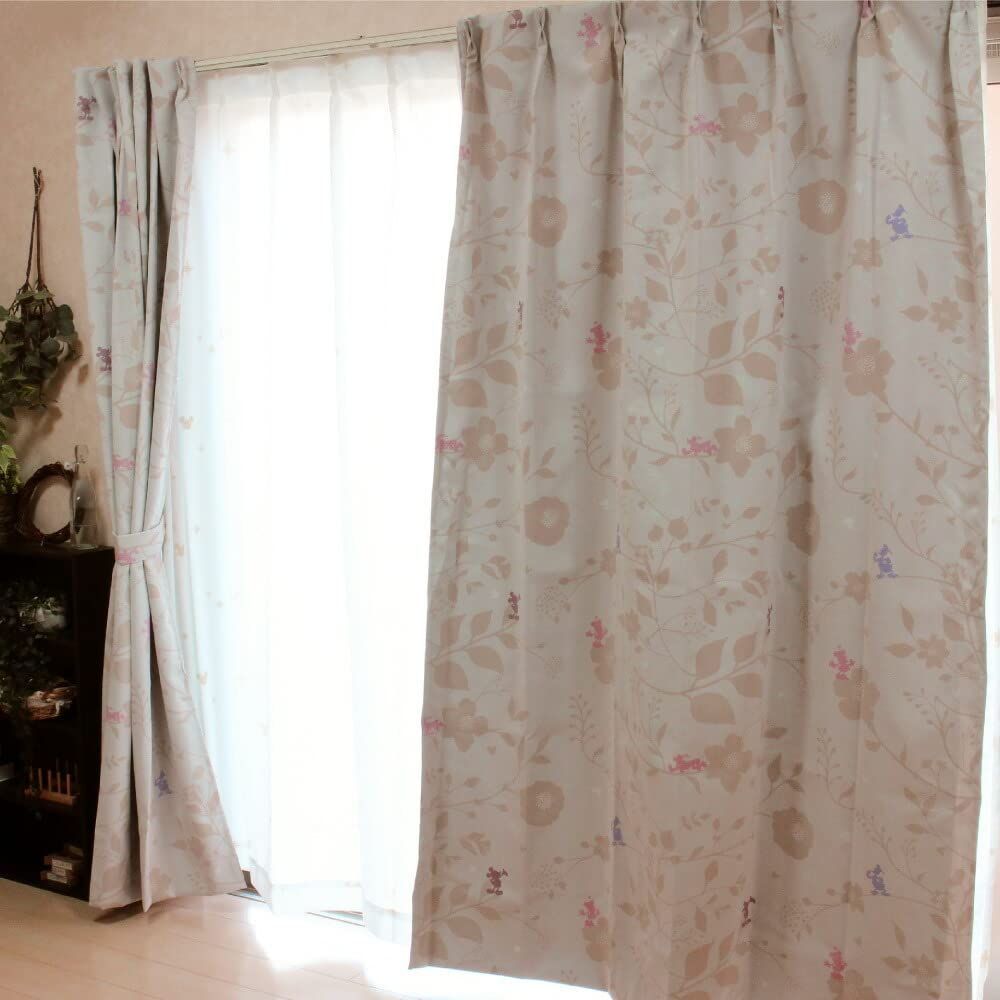 SB-590-D 幅100×150cm丈 カーテン2枚組 遮熱 1級遮光 リーフ ＆フレンズ 日本製 ミッキー Disney ディズニー