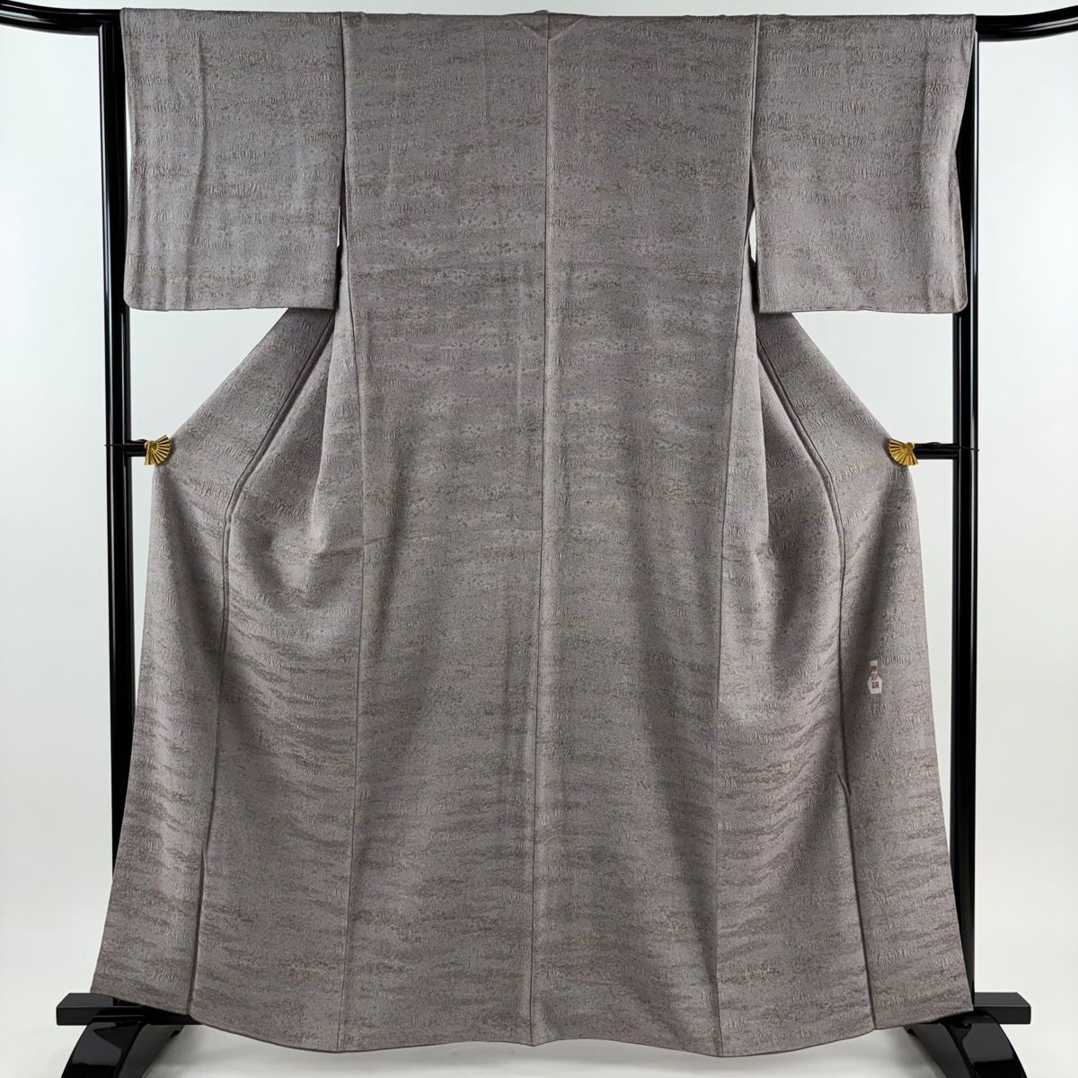 小紋 身丈158cm 裄丈64.5cm M 袷 市松 小花 青灰色 正絹 美品