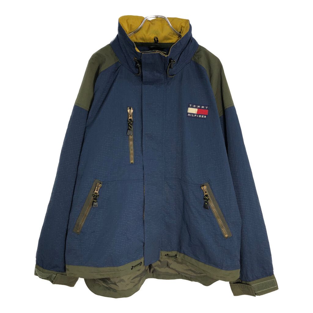 90年代 TOMMY HILFIGER トミーヒルフィガー ナイロンジャケット ネイビー メンズ L 古着 V6341