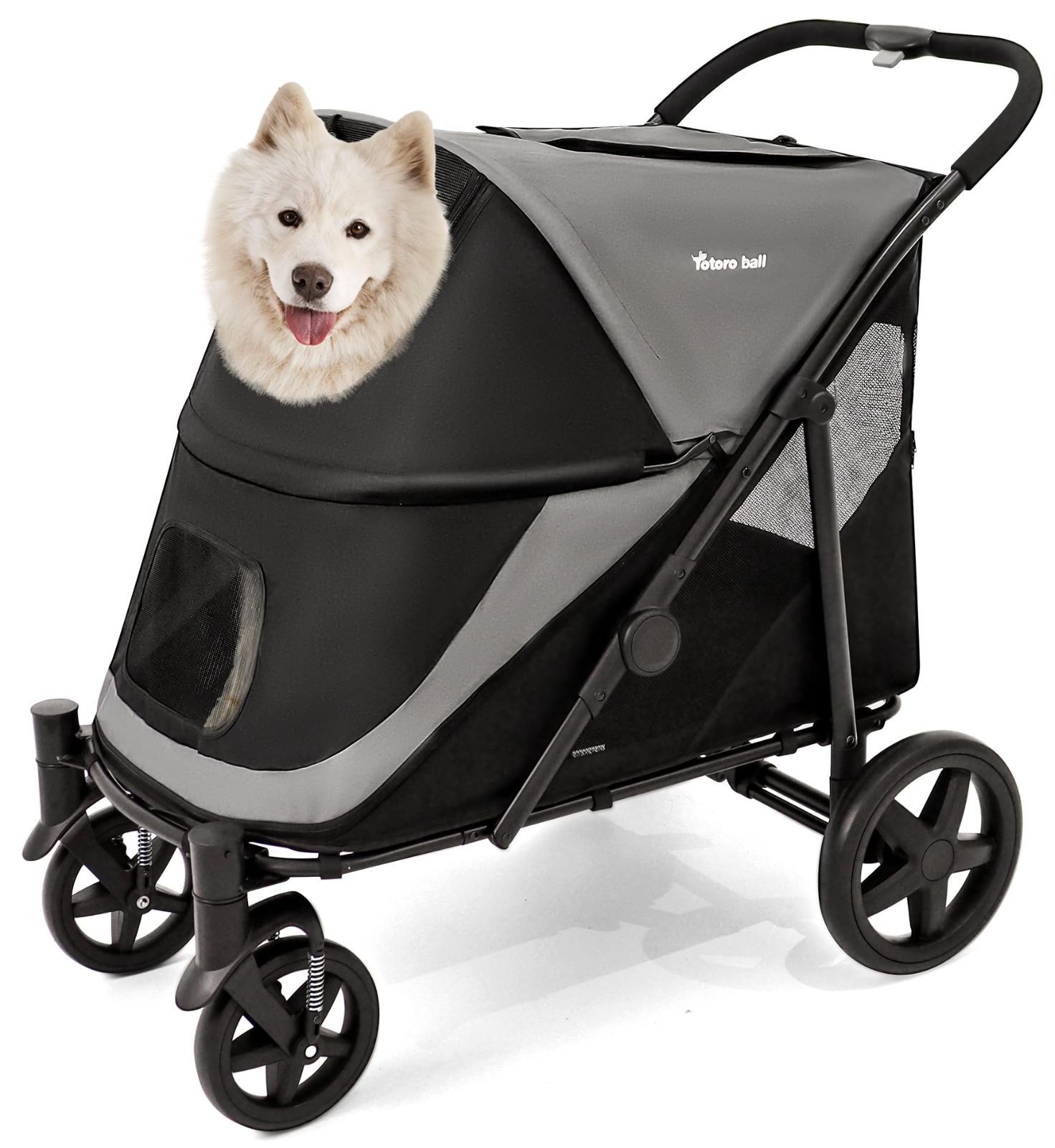 ペットバギー 大型犬 4輪 多頭 ワンタッチ折りたたみ式 バギー 軽量コンパクト 犬 組み立て簡単 用カート 外出便利 ペットカート大型犬 大型 中型 多匹飼い向け ball 耐荷重55Kg Totoro グレー ブラック