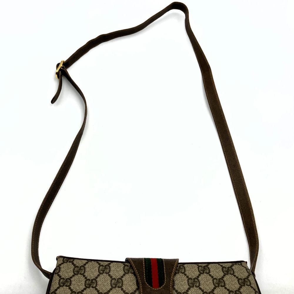 GUCCI グッチ 116 02 089 オールドグッチ ショルダーバッグ GGスプリーム シェリーライン ブラウン PVC レザー レディース  USED - メルカリ