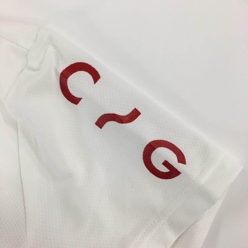 新品】CPG 半袖ハイネックシャツ 白×レッド メッシュ調 ロゴプリント 新品】CPG 半袖ハイネックシャツ 白×レッド メッシュ調 ロゴプリント