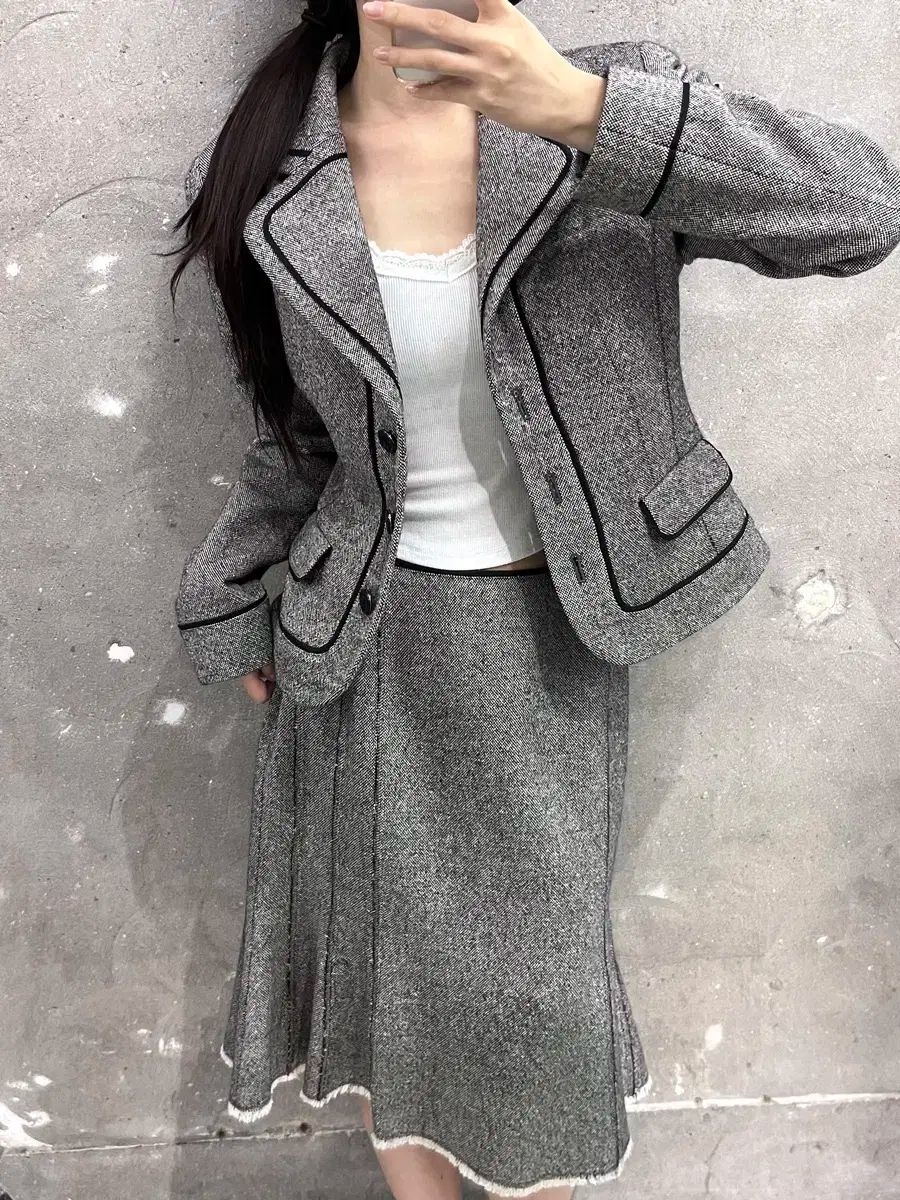 Courreges Courreges クレージュ 千鳥格子チェック ウール ジャケットスカート セットアップ