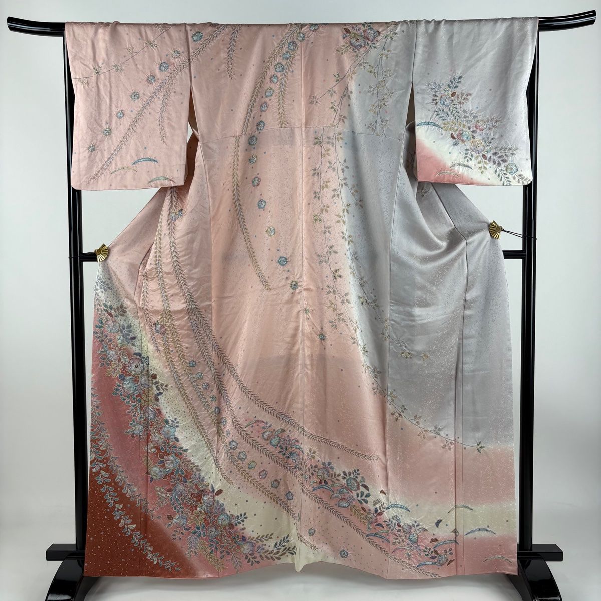 訪問着 身丈162cm 裄丈68.5cm L 袷 辻ヶ花 金彩 ぼかし ピンク 正絹 名品