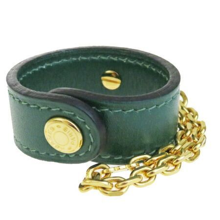 【中古】 超美品 エルメス HERMES グローブホルダー 手袋 チェーン グリーン ゴールド レザー 02EP861