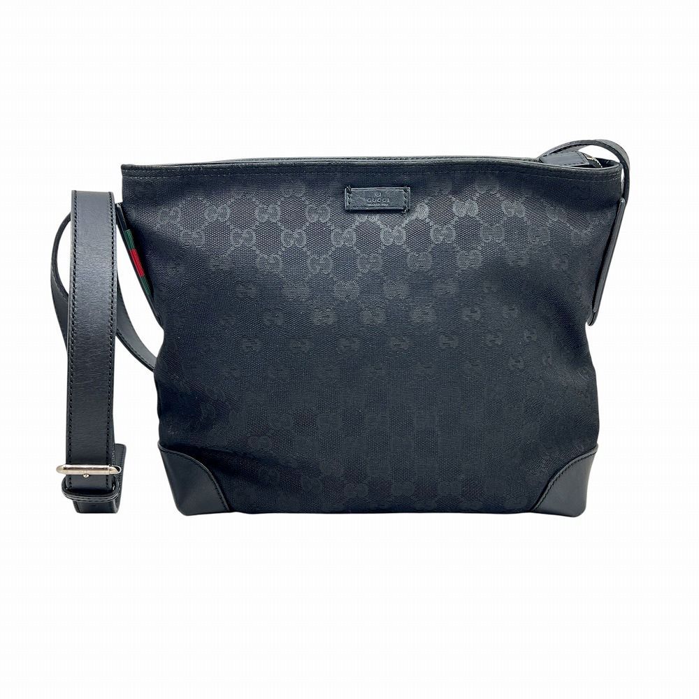 良品】GUCCI グッチ ショルダーバッグ GGキャンバス×レザー ブラック 