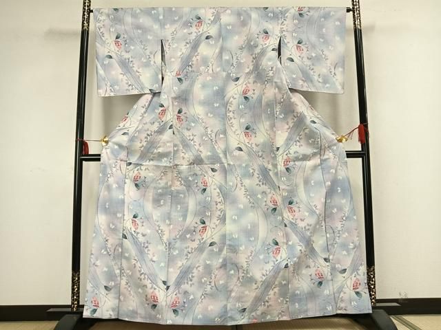 平和屋着物 上質な紬 単衣 舞蝶枝葉文 正絹 AABB2251fy