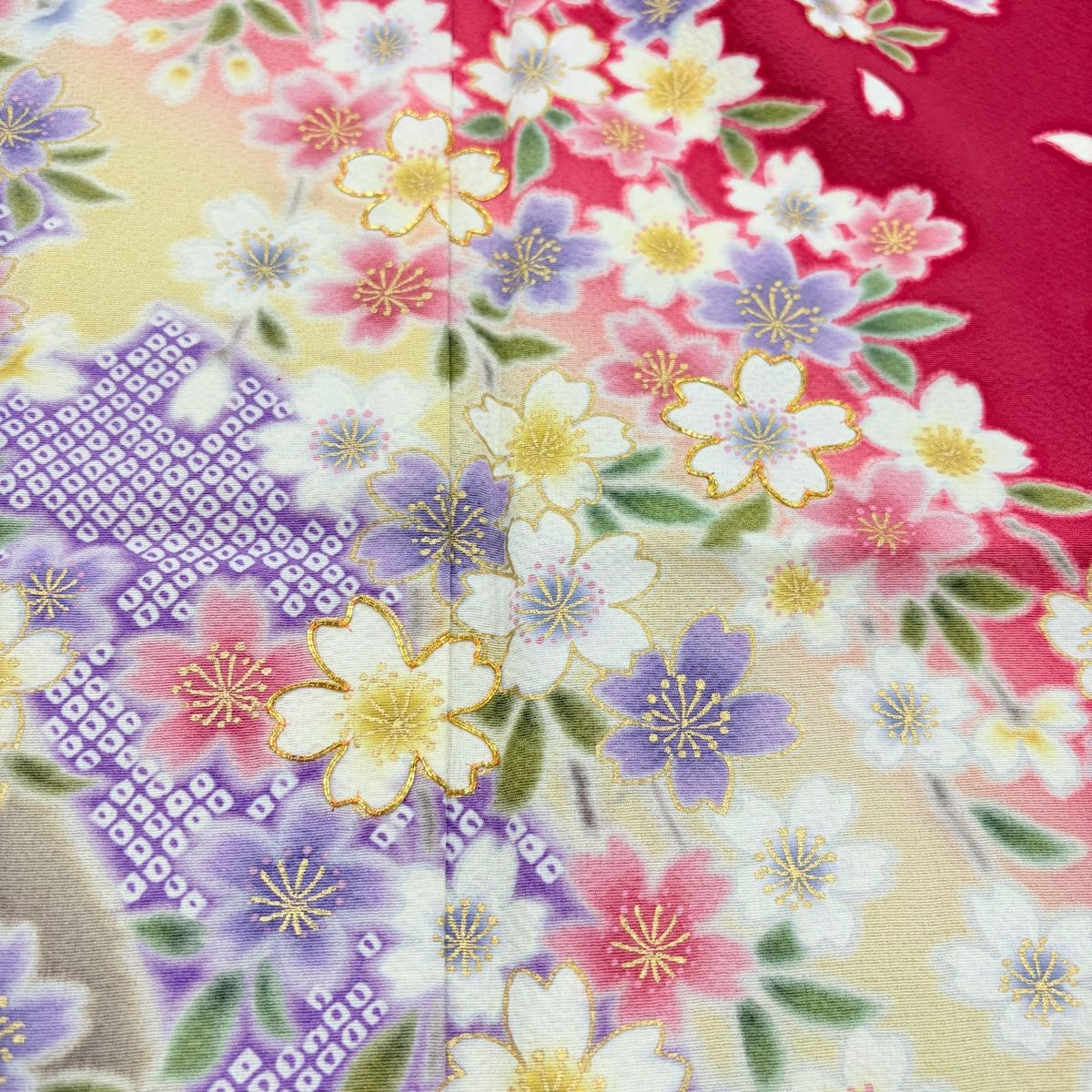 振袖 身丈165cm 裄丈68cm L 袷 桜 熨斗 金彩 金糸 赤 正絹 名品
