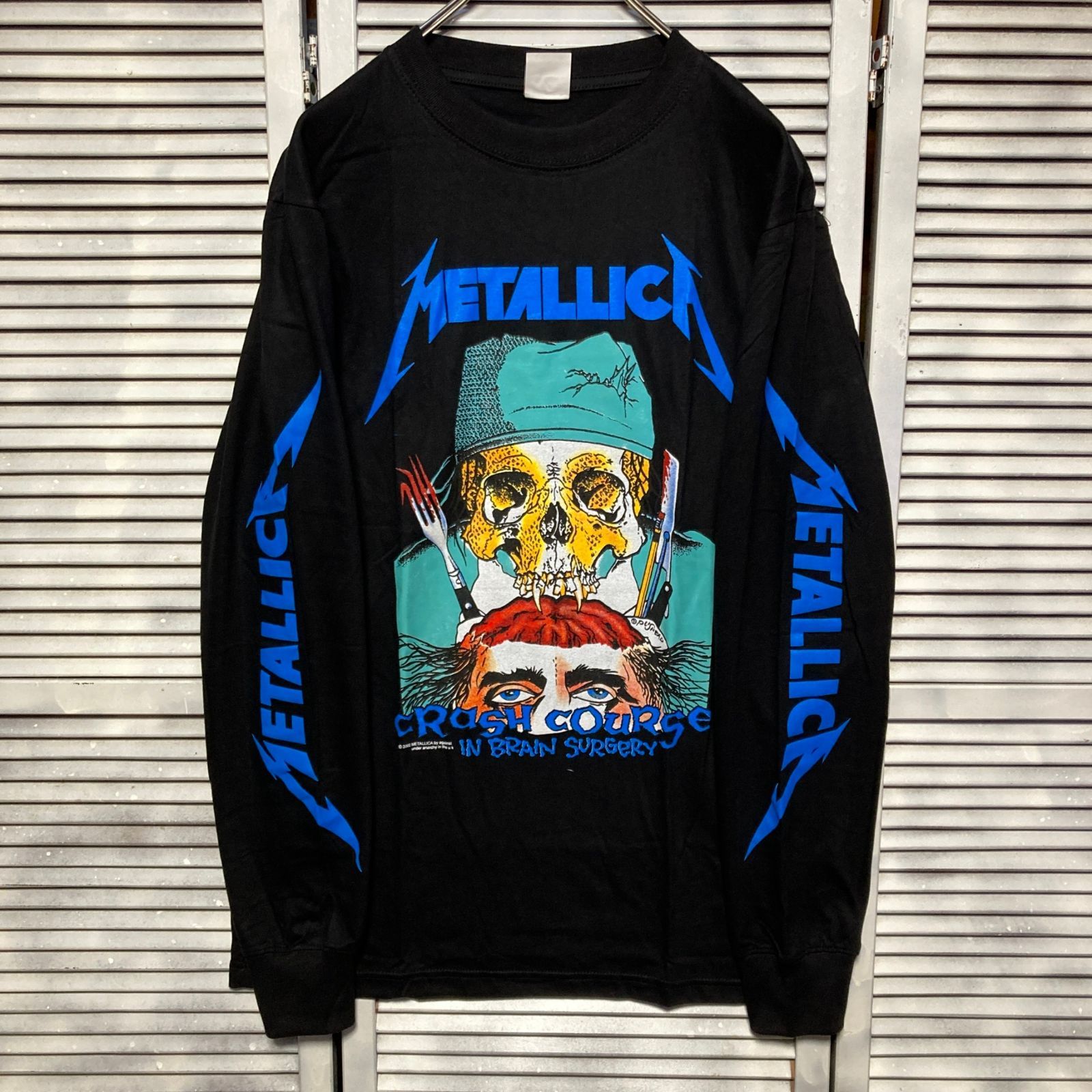 メタリカ METALLICA 黒 長袖 Tシャツ ロンT バンド ロングスリーブ デザイン 袖 両面 プリント 派手 奇抜 古着 ビンテージ vintage ロック パンク メタル ヒップホップ ラッパー アーティスト 7部袖 カットソー