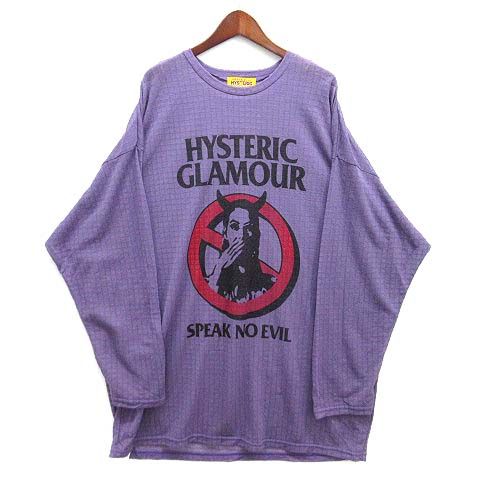 ヒステリックグラマー HYSTERIC GLAMOUR 2025SS オーバーサイズ シアー Tシャツ ワンピース 長袖 WARNING EVIL ONE PIECE パープル 紫 F 01251CO02