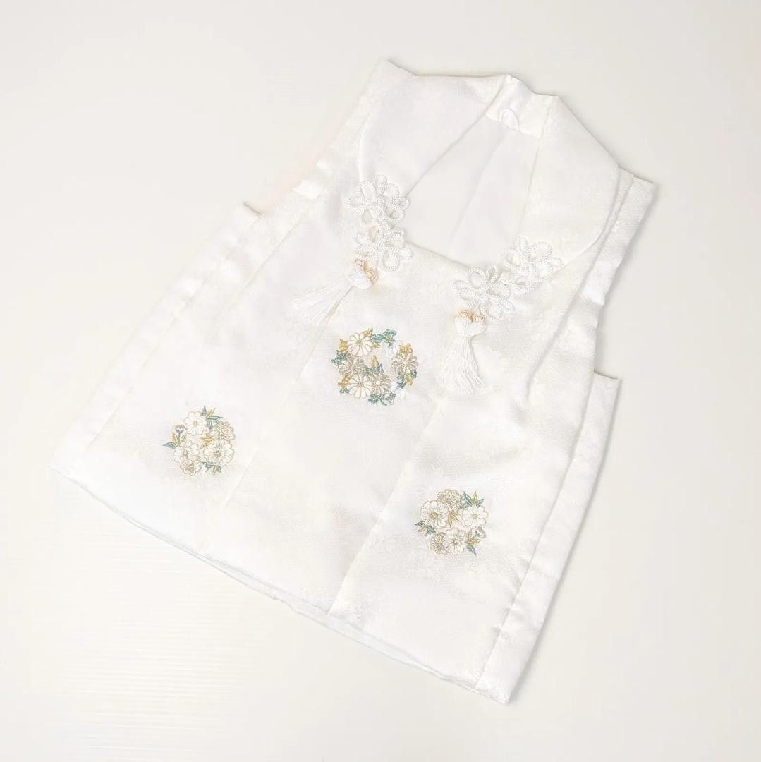 【美品】七五三 三歳 被布 白 正絹 正絹】 絹100% 七五三 3歳 被布コート 単品 白 刺繍 SH11-2