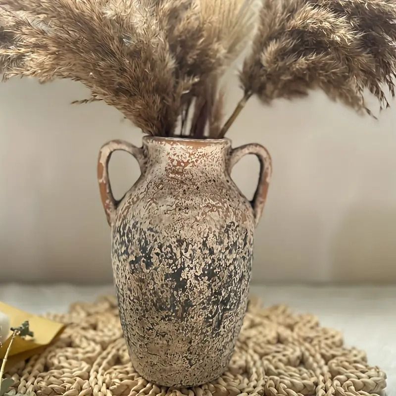 新品未使用花瓶 フラワーベース アンティーク調 ヴィンテージ調 取っ手付き 花器 生け花 ドライフラワー 卓上 おしゃれ かわいい エレガント インテリ