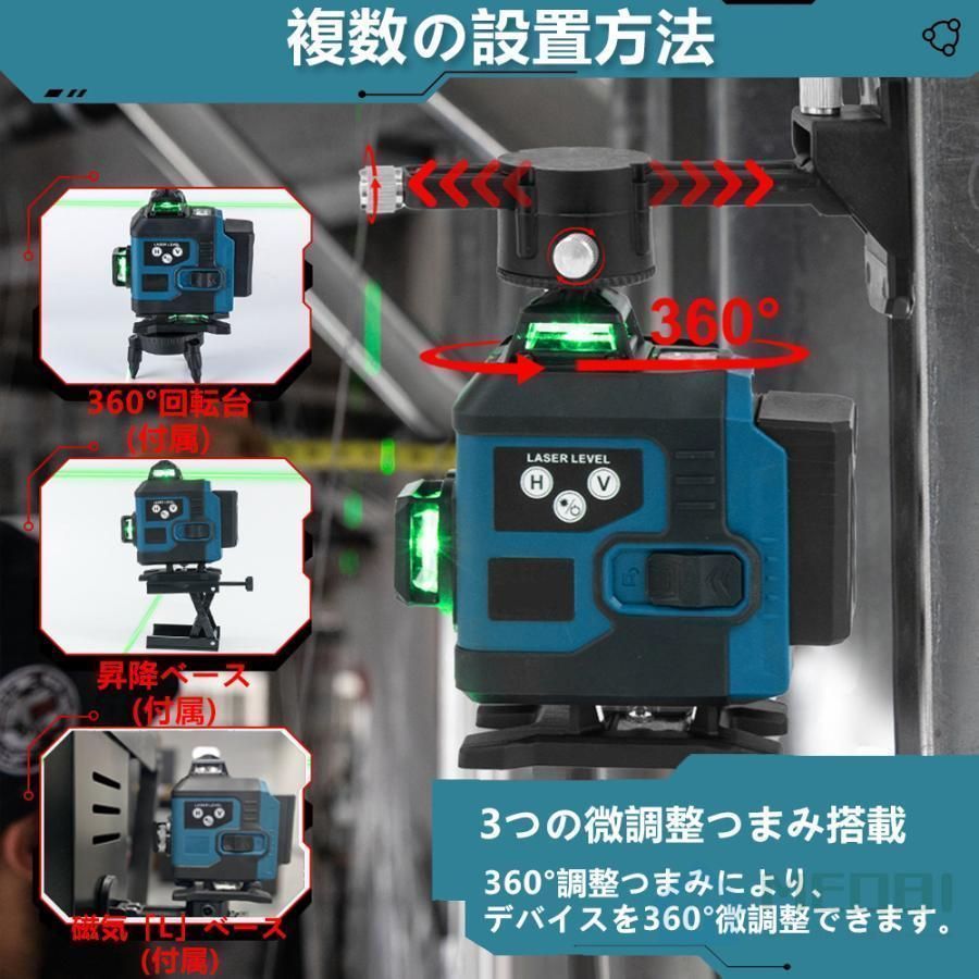 レーザー墨出し器 グリーンレーザー墨出し器 4x360° 16ライン