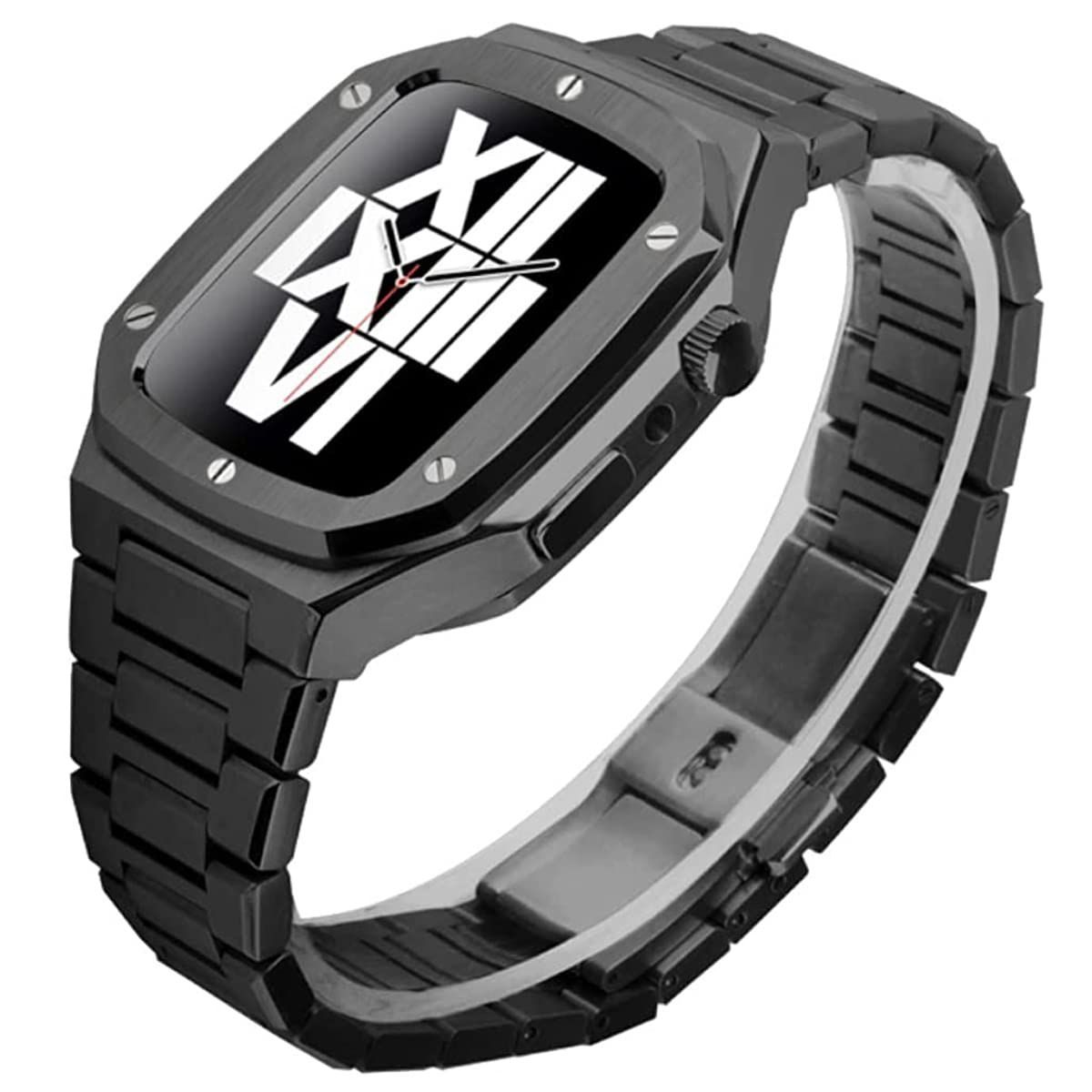 【在庫セール】4 SE 5 6 Series バンド (44mm 替えベルト ステンレスベルト AppleWatch対応 44mm 一体型 ブラック) ケースバンド ベルト アップルウォッチ RELAX