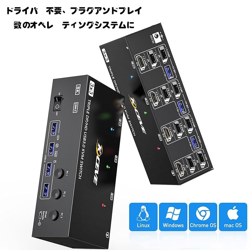 USB3.0 KVMスイッチHDMI 2ポート トリプルモニター 3コンピューター用トリプルモニター,kvmスイッチ,モニター,hdmi