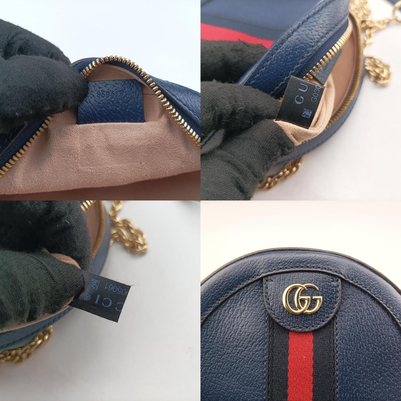 グッチGucciオフィディア ネイビー×レッド レザー 550618